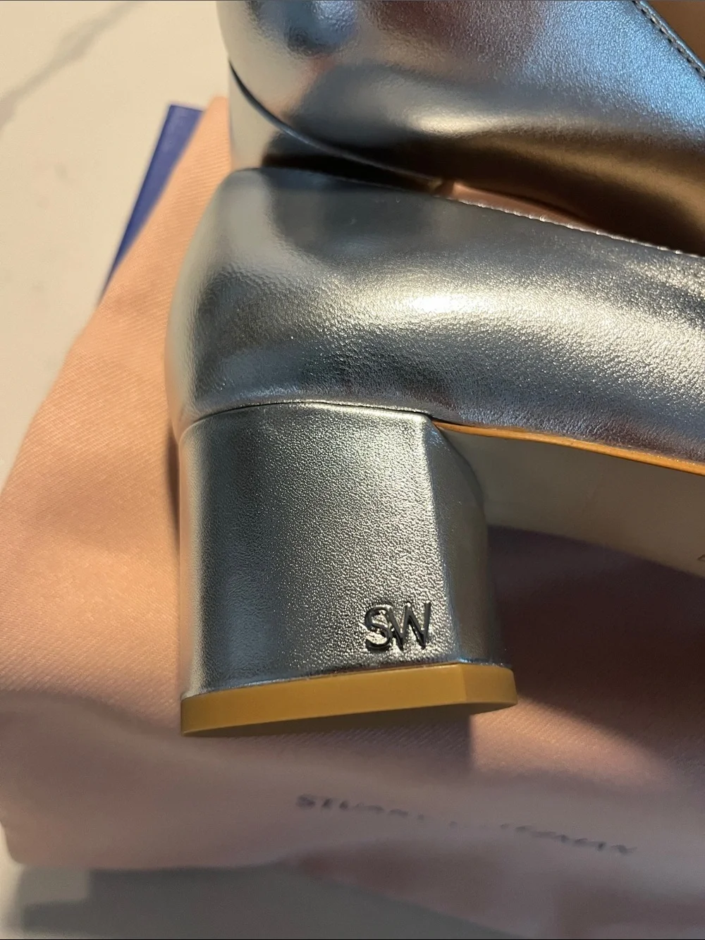 Brand New Stuart Weitzman Metallic Silver Bridget 50 Block Pump - Picture 6 of 7